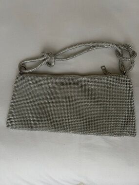 Silver Crystal Mesh Shoulder Bag - Women